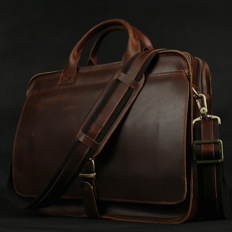 Luxury Genuine Leather Men Briefcase Business Bag Leather Portfolio Laptop Bag Shoulder Messenger Bag Male Document Office Bag