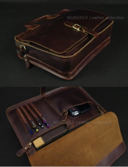 Luxury Genuine Leather Men Briefcase Business Bag Leather Portfolio Laptop Bag Shoulder Messenger Bag Male Document Office Bag
