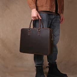 Original Business Casual Genuine Leather Briefcase, Hand-Held Bag, Top Layer Cowhide Computer Bag, Single-Shoulder Bag