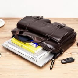 Genuine Leather Men's Briefcase with Double Front Pockets, Large Capacity Computer Bag, Diagonal Cross Handbag
