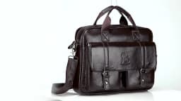 Genuine Leather Men's Briefcase with Double Front Pockets, Large Capacity Computer Bag, Diagonal Cross Handbag