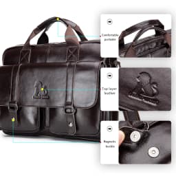 Genuine Leather Men's Briefcase with Double Front Pockets, Large Capacity Computer Bag, Diagonal Cross Handbag