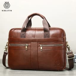 SCHLATUM Genuine Leather Briefcases Hard For Men 15.6 Inch Office Bussiness Computer Bag Vintage Handbags Laptop Briefcase Bags