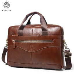 SCHLATUM Genuine Leather Briefcases Hard For Men 15.6 Inch Office Bussiness Computer Bag Vintage Handbags Laptop Briefcase Bags