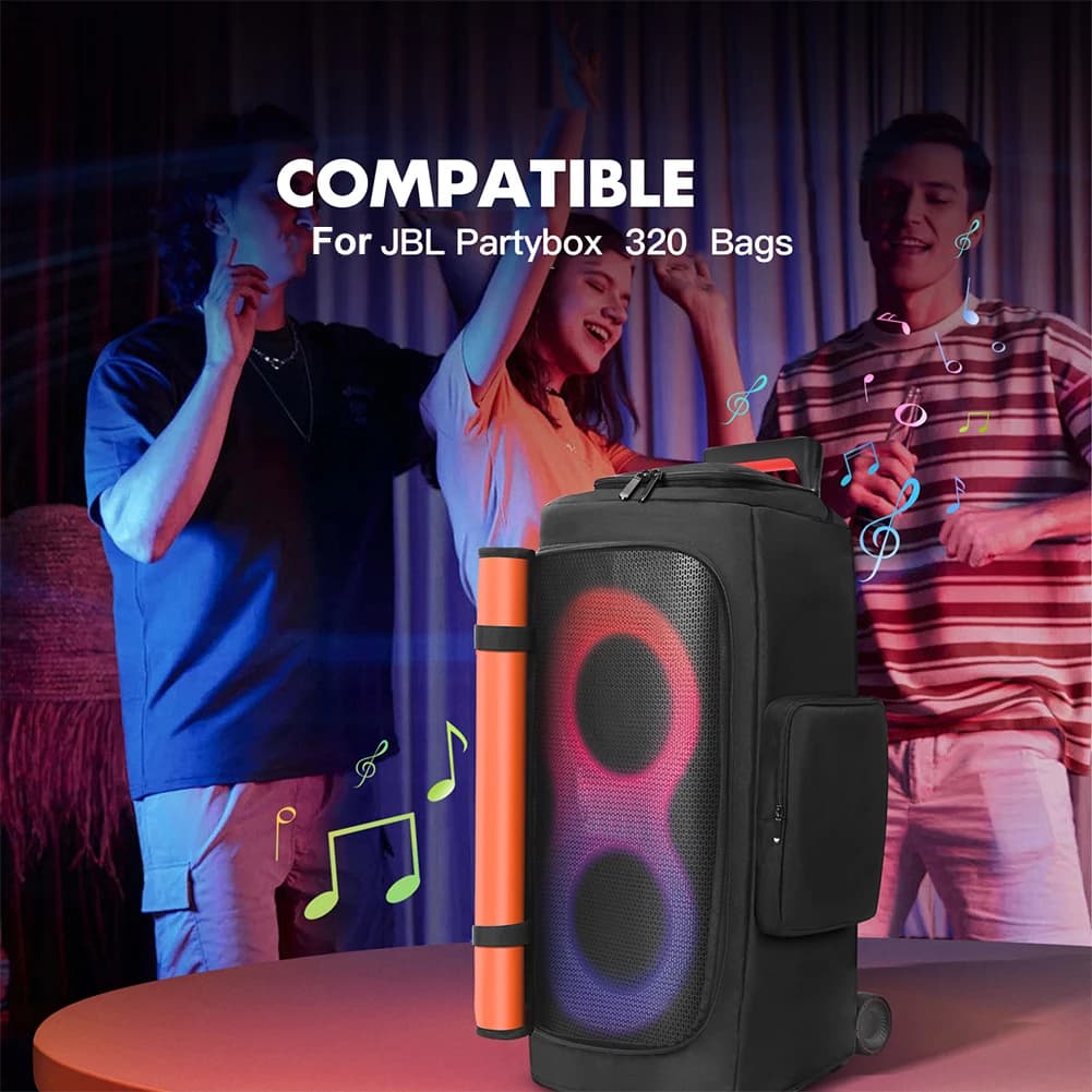 Padded Speaker Protective Cover with Mic Pocket Double-Sided Speaker Storage Bag Zipper Closure for JBL PARTYBOX 310/320