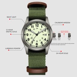 2026 TPW Women's Field Watch 34mm Case Easy Read Fabric Strap 24hr Display Day Function Quartz Movement Luminous