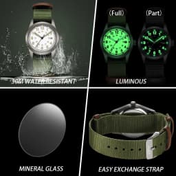 2026 TPW Women's Field Watch 34mm Case Easy Read Fabric Strap 24hr Display Day Function Quartz Movement Luminous