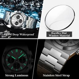 POEDAGAR Top Business Men's Watch Chronograph Date Stainless Steel Classic Man Clock Waterproof Luminous Quartz Watches For Men