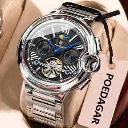 POEDAGAR Luxury Business Male Watch Date Week Stainless Steel Tourbillon Men Clock Waterproof Automatic Mechanical Men's Watches
