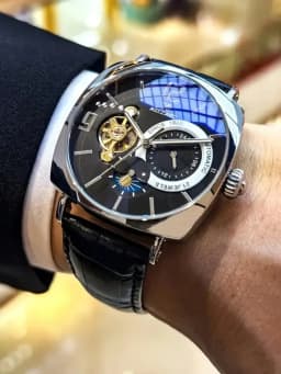 Elegant Men's Vintage Mechanical Watch with High Aesthetic Appeal - Skeleton Dial, Alloy Case, Leather Strap - Suitable for Business and Casual Wear, the Best Gift for Him, No Batteries Required