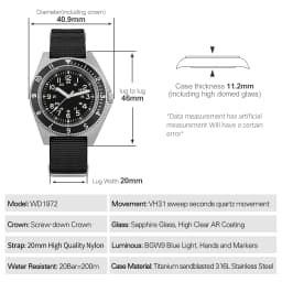 Watchdives WD1972 Quartz Watch VH31 Sweep Seconds Movement Sapphire Crystal BGW9 Luminous 20Bar Waterproof Vintage Men Watches