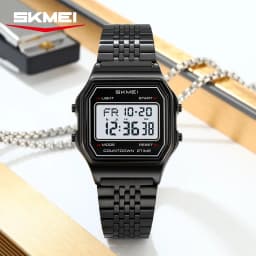 SKMEI 2465 Luxury Men's Digital Watch Waterproof Stainless Steel Electronic Men's Watch LED Display Sport Clock Reloj Hombre
