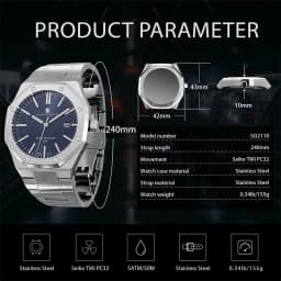 SAPPHERO Men's Watch, Stainless Steel Strap, Water-Resistant Design, Automatic Calendar, Festive Gifts, Exquisite Gift Box Clock