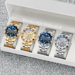 4pcs/set Men's Watches Fashion Arabic Dial Steel Band Quartz Watch Set (Without Box)