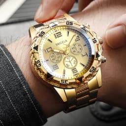 4pcs/set Men's Watches Fashion Arabic Dial Steel Band Quartz Watch Set (Without Box)