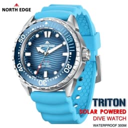 NORTH EDGE 2025 New TRITON Solar Powered Dive Watch Men Luxury Quartz Watches For Men 316L Stainless Steel Case Waterproof 300M