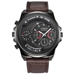 XINEW Brand Cheap Watches For Men Students Fashion Leather Band Simple Date Quartz Clock Erkek Barato Saat Relogio Masculino