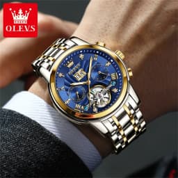 OLEVS 9910 Mens Watch Original Luxury Brand Waterproof Luminous Automatic Mechanical Watch Dual Calendar Watch Box Reloj