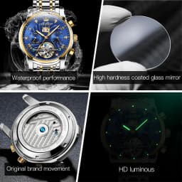 OLEVS 9910 Mens Watch Original Luxury Brand Waterproof Luminous Automatic Mechanical Watch Dual Calendar Watch Box Reloj