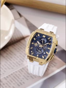CURREN Luxury Vintage Watch for Men Sports Chronograph Quartz Wristwatches with Silicone Strap,Date,Luminous