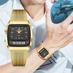 New Fashion Casual Watch Men Digital Dual Time Week Gold Sport 3bar Waterproof Quartz Wristwatches Clock relogio masculino L1030