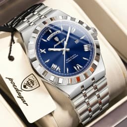POEDAGAR Fashion Business Men's Watch Luminous Waterproof Week Date Luxury Man Wristwatch Stainless Steel Quartz Watches For Men
