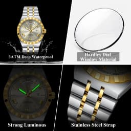 POEDAGAR Fashion Business Men's Watch Luminous Waterproof Week Date Luxury Man Wristwatch Stainless Steel Quartz Watches For Men