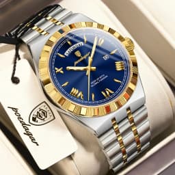 POEDAGAR Fashion Business Men's Watch Luminous Waterproof Week Date Luxury Man Wristwatch Stainless Steel Quartz Watches For Men