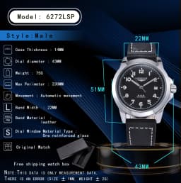 LONGLUX Men Automatic Watch Vintage Pilot Business Classic Military Mechanical Watches Date Waterproof Luminous Leather Gift
