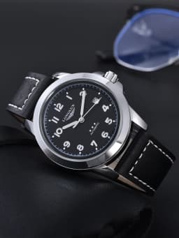 LONGLUX Men Automatic Watch Vintage Pilot Business Classic Military Mechanical Watches Date Waterproof Luminous Leather Gift