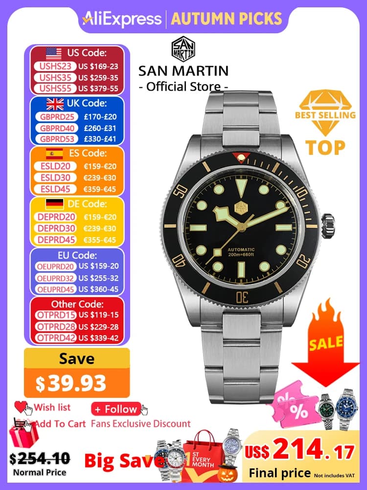 San Martin New 40mm BB58 Retro Luxury Diver Watch NH35 Automatic Mechanical Watches For Men Sapphire Luminous 20Bar Reloj SN0008