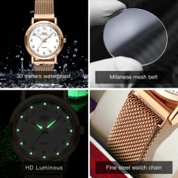 OPK 8115 Women's Watches Simple Fashion Oirginal Wristwatch for Female Stainless Steel Mesh Strap Waterproof Luminous Reloj