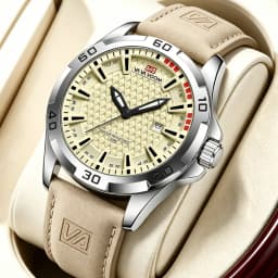 VA VA VOOM Men Casual Sport Military Quartz Calendar Wrist Watch for Man Business Leather Waterproof Male Clock Relogio Masculin