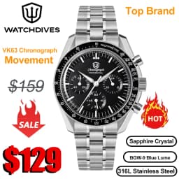 Watchdives New Wd1863 Quartz Men Watch VK63 Chronograph Bubble Sapphire Waterproof 39Mm Steel Top Brand Luxury Business Watch