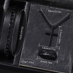 4PCS Business Men's Gift Box Watch Set Fashion Trend Quartz Watch Bracelet Necklace Ring Set Perfect Gift Set for Friends or Dad