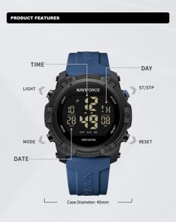 Naviforce 7104 Luxury Men Fashion Watch Water Resistant Wristwatches Silicone Strap LCD Electronic Clock Relogio Masculino