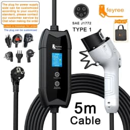 Feyree EV Charger Type2 16A 3.5kW Portable Charging Box 5M Cable GBT Socket Type1 J1772 Adapter for Electric Vehicle Car Charger