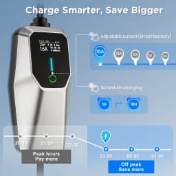 Junsun Type 2 Mode 2 Portable EV Charger 3.5kW 7.4kW 11kW 22kW 6A-32A Adjustable Current IP65 LCD Display Scheduled Charging EU Stock for Electric Cars