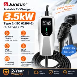 Junsun Type 2 Mode 2 Portable EV Charger 3.5kW 7.4kW 11kW 22kW 6A-32A Adjustable Current IP65 LCD Display Scheduled Charging EU Stock for Electric Cars