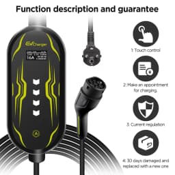 Junsun Type 2 App control Portable EV Charger 6 8 10 13 16 20 24 32A Current Adjustable IP65 Waterproof 3 6KW 7KW Compatible Scheduled Charging Function Touch Button Control Panel 2 Year Warranty for EU Plug Electric Car Hybrid