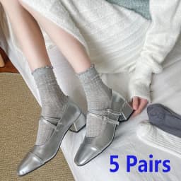 5 Pairs/Lot Women Hollow Mesh Tube Socks Ear Fungus Edge Socks Ins Trendy Spring Summer Loose Mouth Thin Style Girls Pile Socks