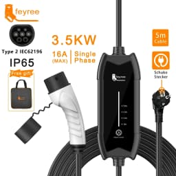 Feyree Type2 3.5KW 16A 1Phase EV Charger Portable Charging Box Current Adjustable 5m Cable Charging Station for Electric Vehicle