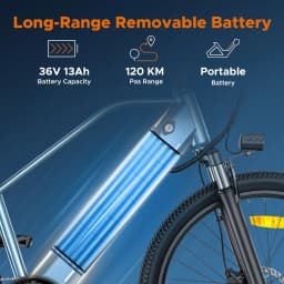 HillMiles MileTrail Electric Mountain Bike, 250W, 36V 13Ah Battery, 25km/h, Front Suspension, 7-Speed, Mechanical Disc Brakes