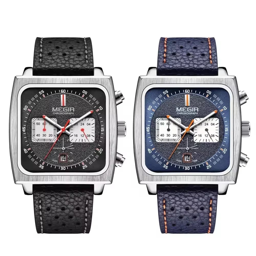 MEGIR 2182 Luxury Fashion Sports Chronograph Multi-Functional Military Leather Date Wristwatches for Men Relogio Masculino