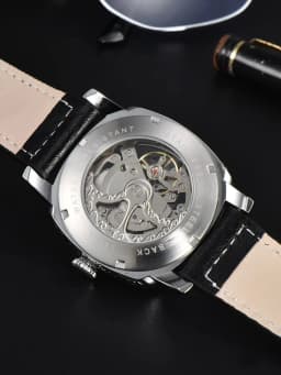 LONGLUX Automatic Watch Retro Style Wholesale Mechanical Wristwatches Skeleton Carve Waterproof Leather No Logo Mens Watch