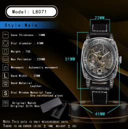LONGLUX Automatic Watch Retro Style Wholesale Mechanical Wristwatches Skeleton Carve Waterproof Leather No Logo Mens Watch