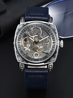 LONGLUX Automatic Watch Retro Style Wholesale Mechanical Wristwatches Skeleton Carve Waterproof Leather No Logo Mens Watch