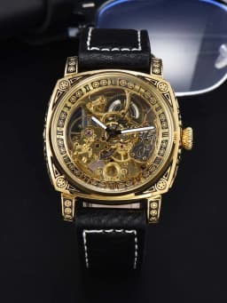 LONGLUX Automatic Watch Retro Style Wholesale Mechanical Wristwatches Skeleton Carve Waterproof Leather No Logo Mens Watch