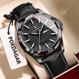 POEDAGAR Original Men Watch Luxury Waterproof Luminous Date Week Watch For Man Quartz Leather Fashion Men's Watches Reloj Hombre