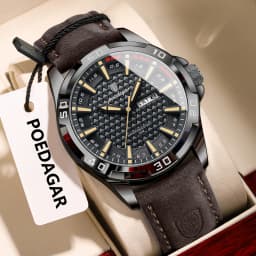 POEDAGAR Original Men Watch Luxury Waterproof Luminous Date Week Watch For Man Quartz Leather Fashion Men's Watches Reloj Hombre